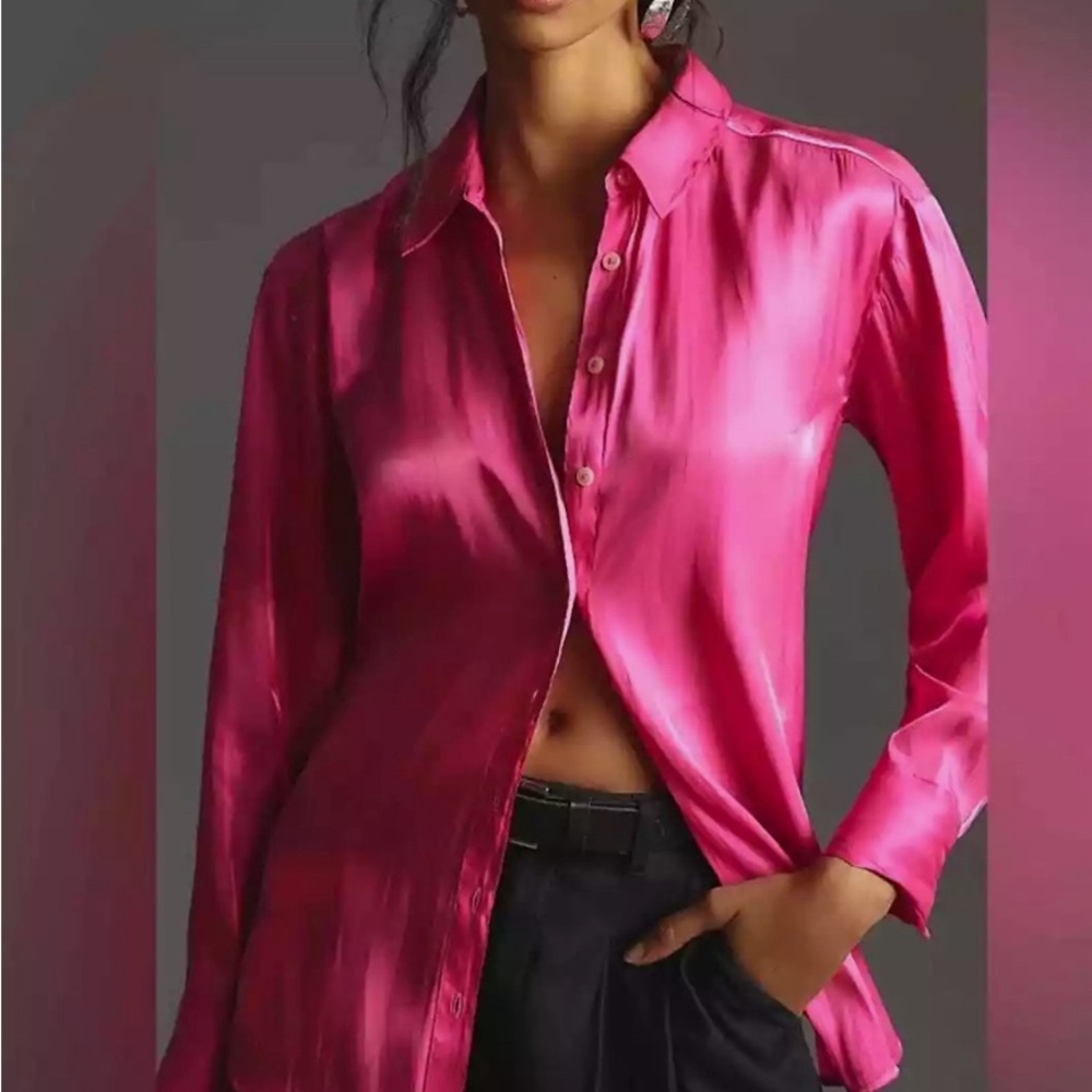 NWT Anthropologie Iridescent Blouse Pink- L